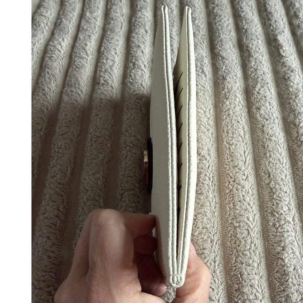 Bostanten Slim Bifold Wallet Cream Cognac Pebbled‎ Vegan Leather Zip Card Case